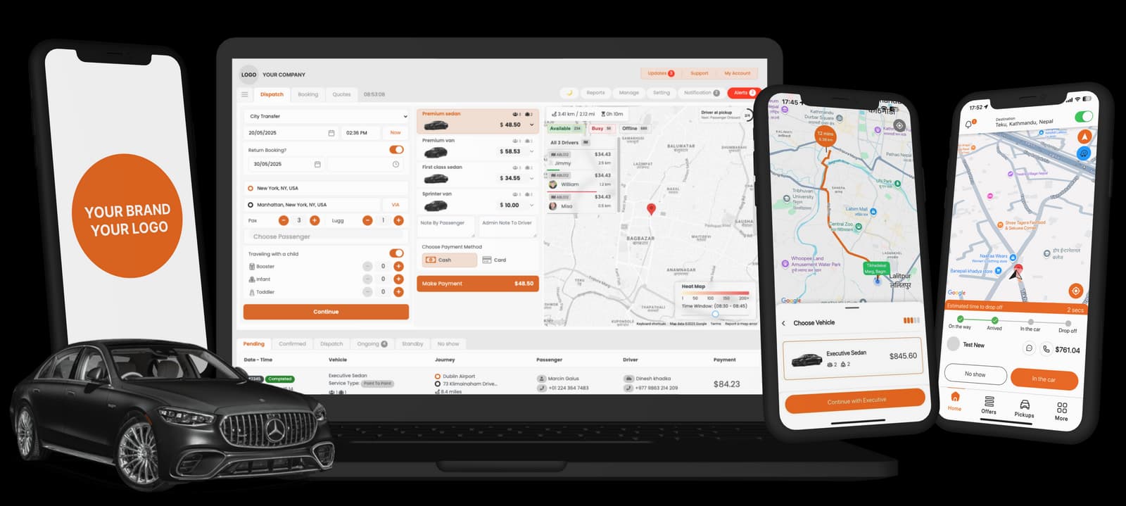 Taxi booking software dashboard