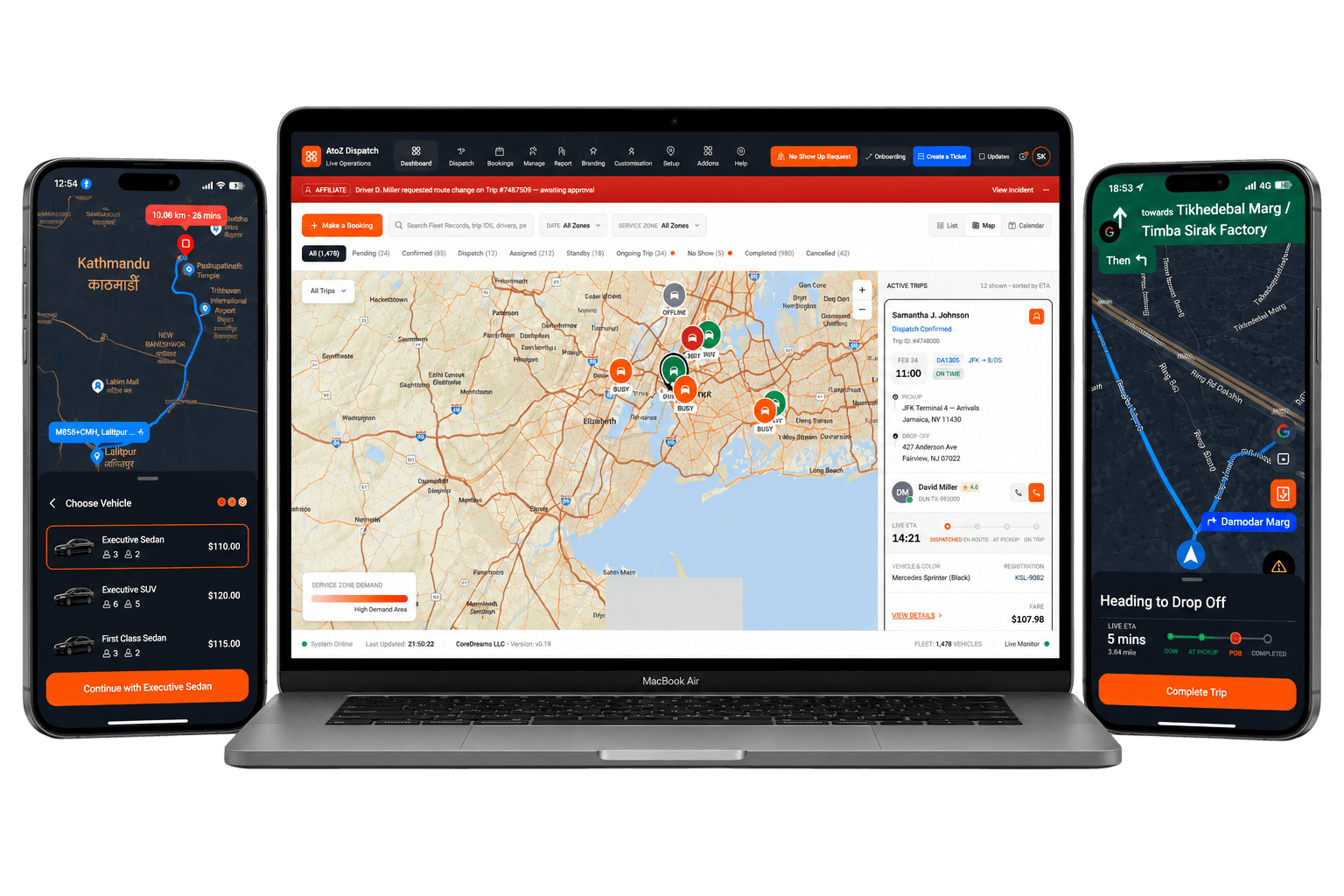 AtoZ Dispatch limo booking software dashboard