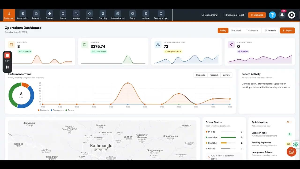 On-Demand Booking, dispatch and setup