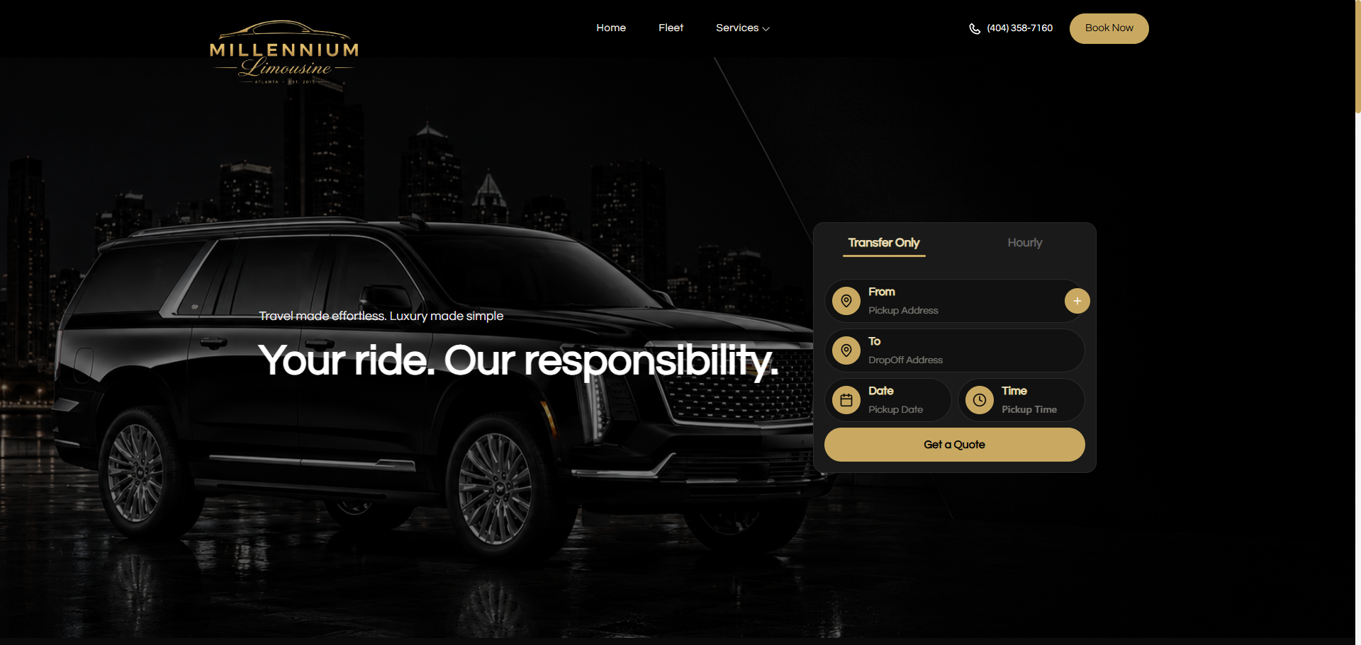 Millennium Limousine booking website screenshot
